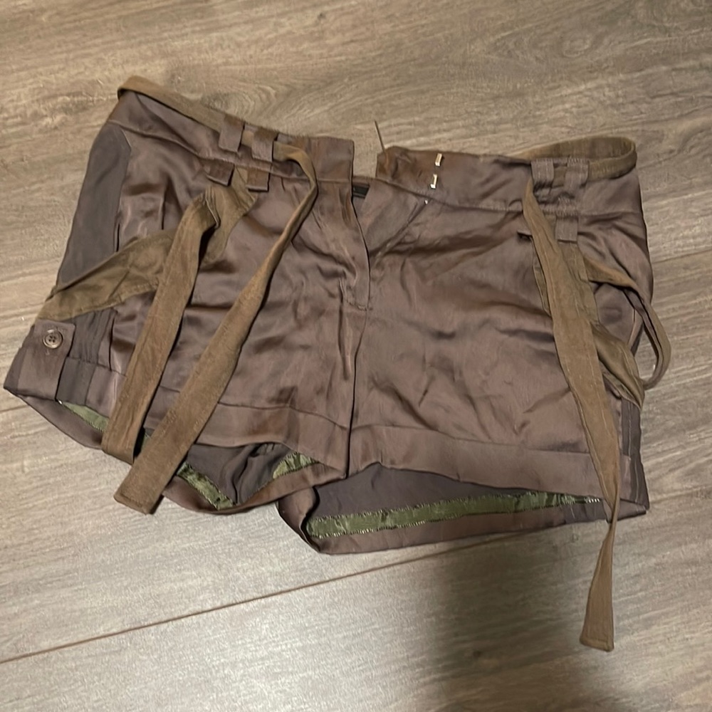 BCBG maxazria olive silk shorts